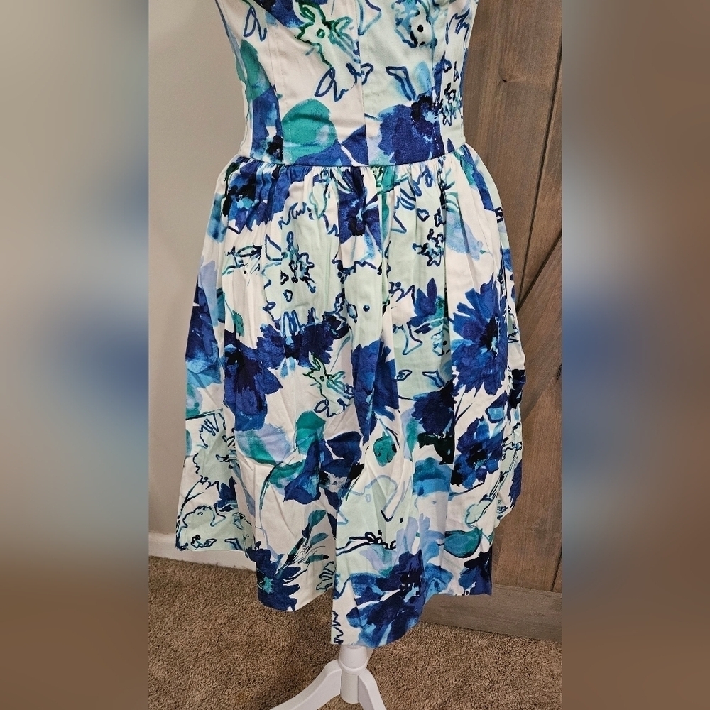 NWT Aqua Bloomingdale's Blue Floral Fit & Flare Sweatheart Neckline Sundress XS - Picture 11 of 16